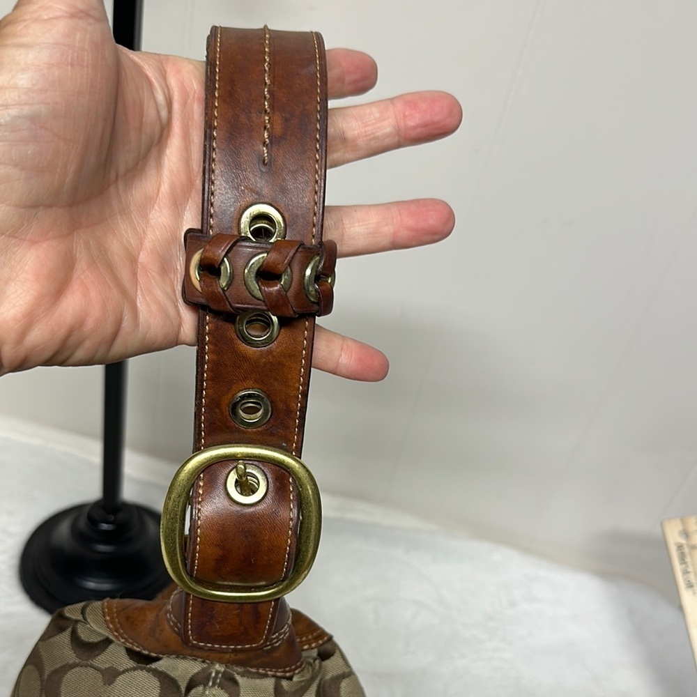 Vintage Coach Bucket Bag Brown Signature Shoulder/ Crossbody with Leather Trim - Picture 6 of 16